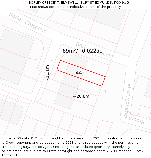 44, BORLEY CRESCENT, ELMSWELL, BURY ST EDMUNDS, IP30 9UG: Plot and title map