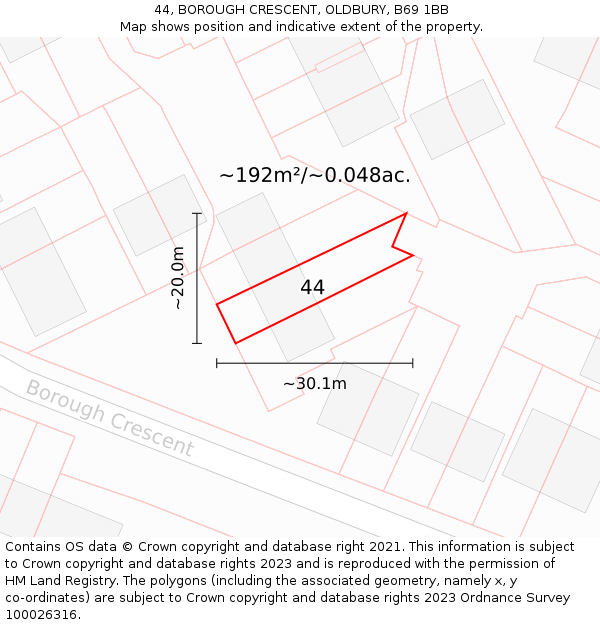 44, BOROUGH CRESCENT, OLDBURY, B69 1BB: Plot and title map