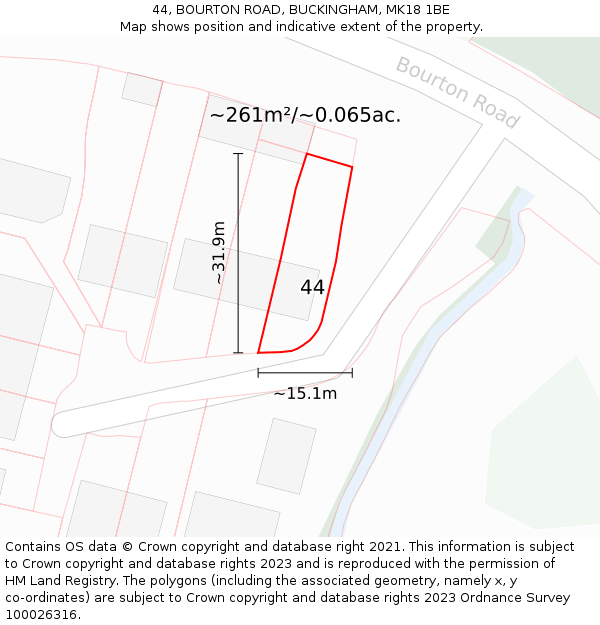 44, BOURTON ROAD, BUCKINGHAM, MK18 1BE: Plot and title map