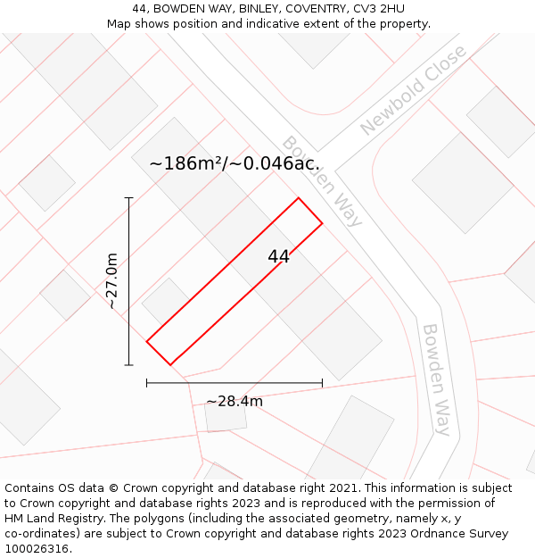 44, BOWDEN WAY, BINLEY, COVENTRY, CV3 2HU: Plot and title map