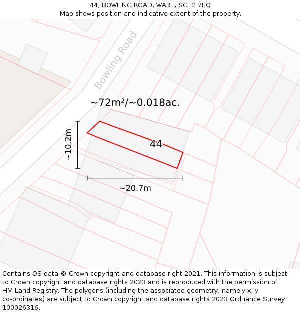 44, BOWLING ROAD, WARE, SG12 7EQ: Plot and title map