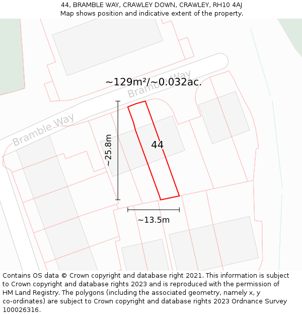 44, BRAMBLE WAY, CRAWLEY DOWN, CRAWLEY, RH10 4AJ: Plot and title map