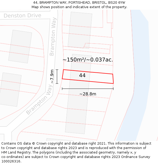 44, BRAMPTON WAY, PORTISHEAD, BRISTOL, BS20 6YW: Plot and title map