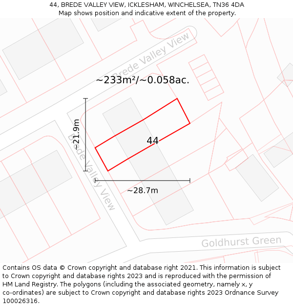 44, BREDE VALLEY VIEW, ICKLESHAM, WINCHELSEA, TN36 4DA: Plot and title map