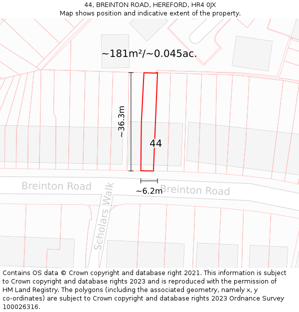44, BREINTON ROAD, HEREFORD, HR4 0JX: Plot and title map