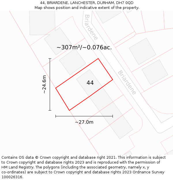 44, BRIARDENE, LANCHESTER, DURHAM, DH7 0QD: Plot and title map