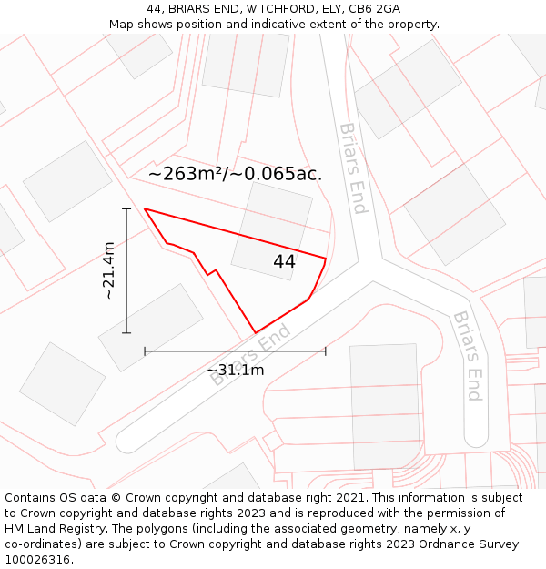 44, BRIARS END, WITCHFORD, ELY, CB6 2GA: Plot and title map