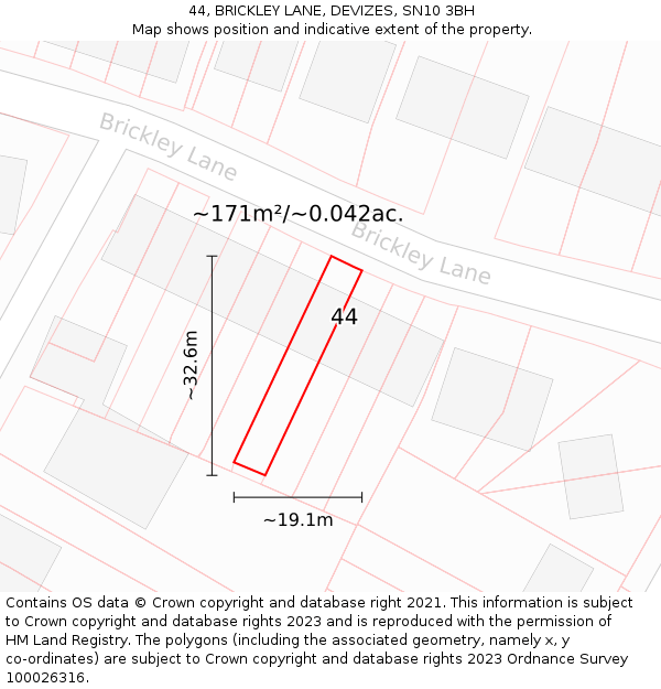 44, BRICKLEY LANE, DEVIZES, SN10 3BH: Plot and title map