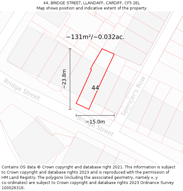 44, BRIDGE STREET, LLANDAFF, CARDIFF, CF5 2EL: Plot and title map