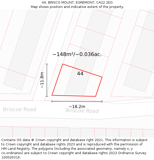 44, BRISCO MOUNT, EGREMONT, CA22 2EG: Plot and title map