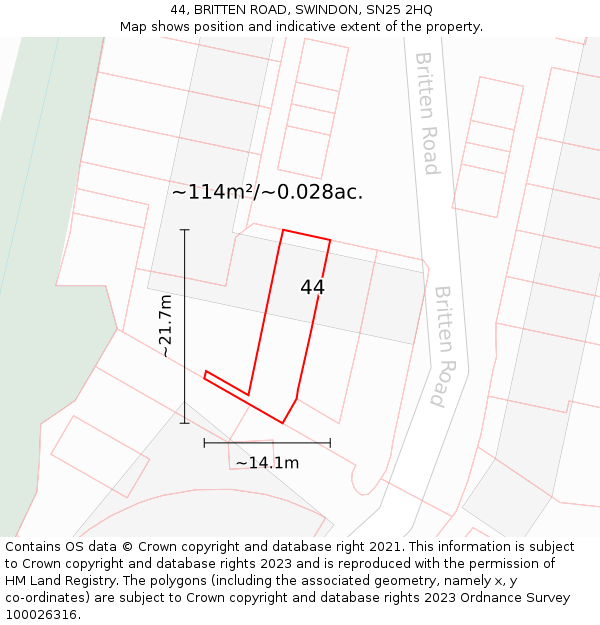 44, BRITTEN ROAD, SWINDON, SN25 2HQ: Plot and title map