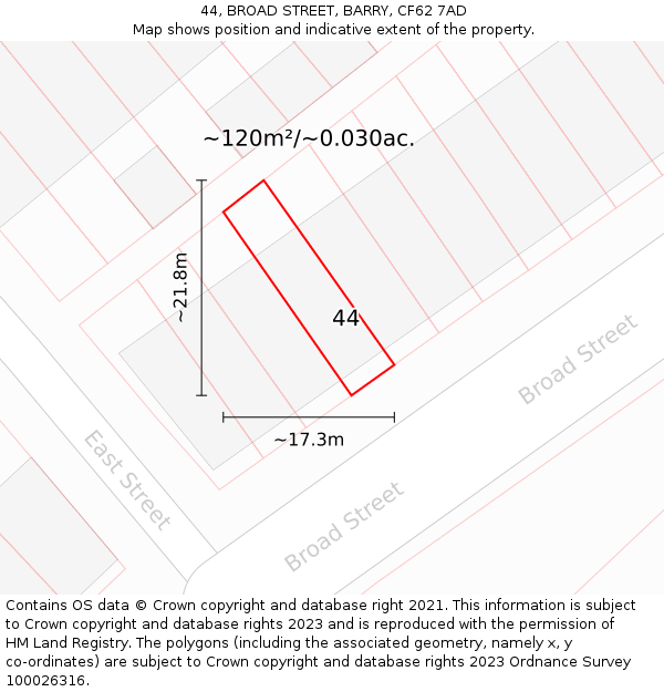 44, BROAD STREET, BARRY, CF62 7AD: Plot and title map