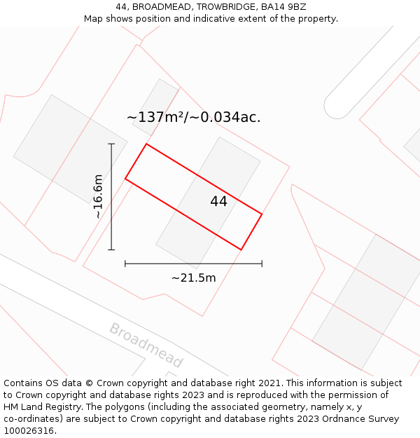 44, BROADMEAD, TROWBRIDGE, BA14 9BZ: Plot and title map