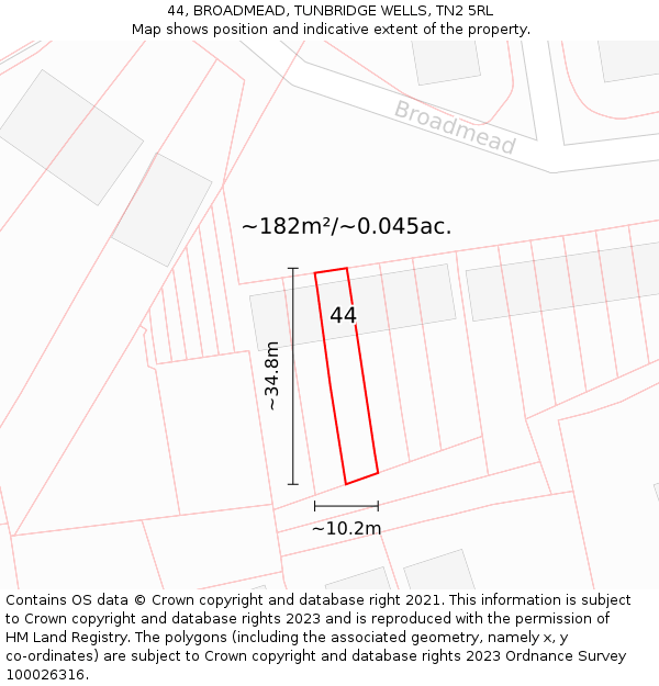 44, BROADMEAD, TUNBRIDGE WELLS, TN2 5RL: Plot and title map
