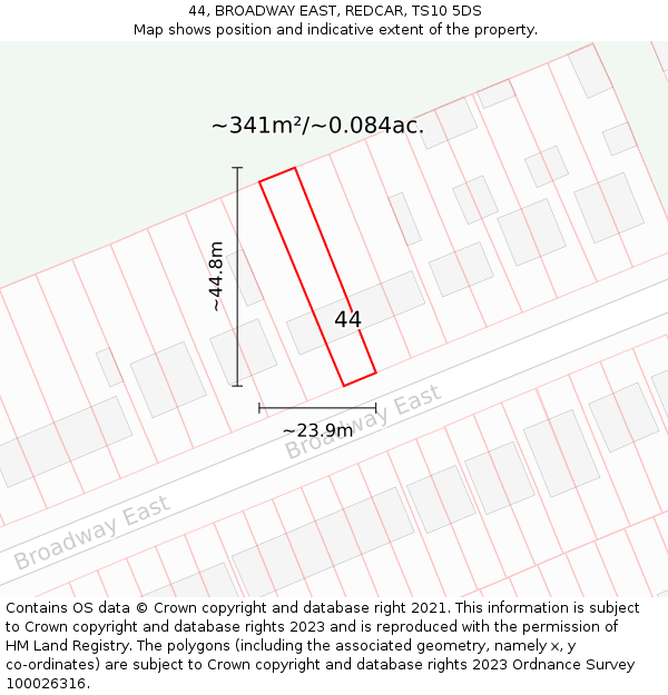 44, BROADWAY EAST, REDCAR, TS10 5DS: Plot and title map