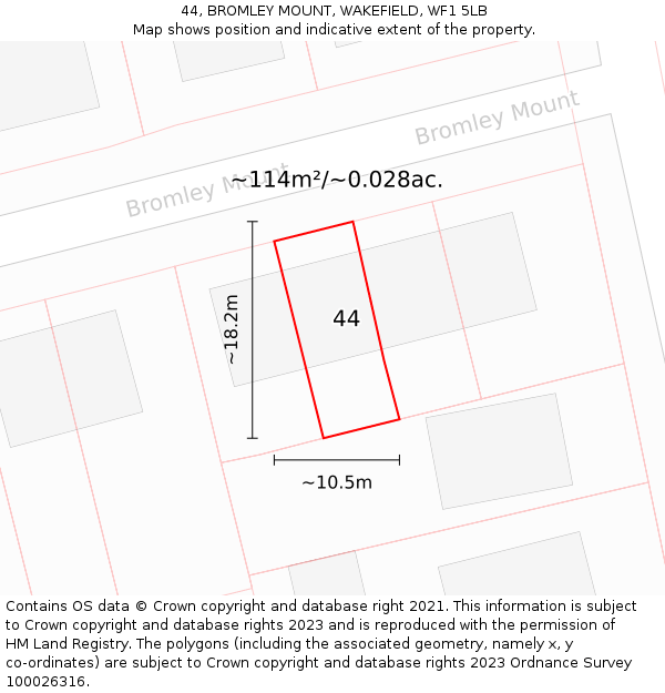 44, BROMLEY MOUNT, WAKEFIELD, WF1 5LB: Plot and title map