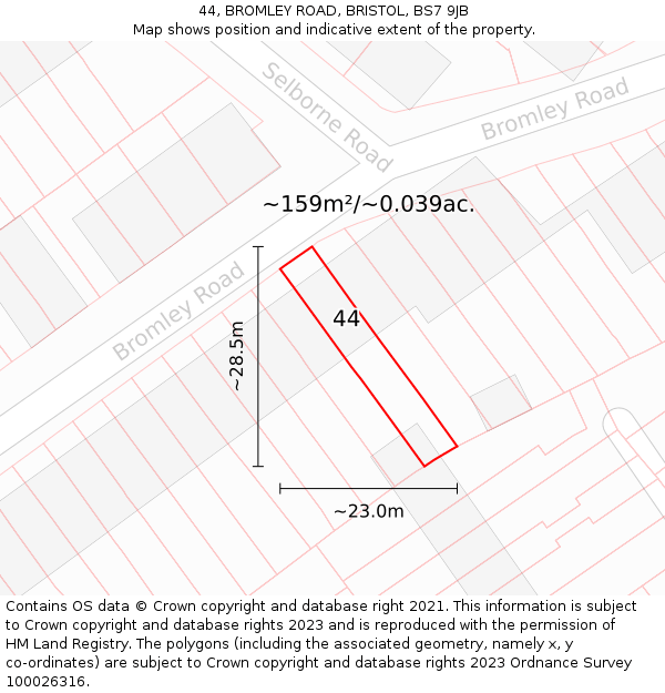 44, BROMLEY ROAD, BRISTOL, BS7 9JB: Plot and title map