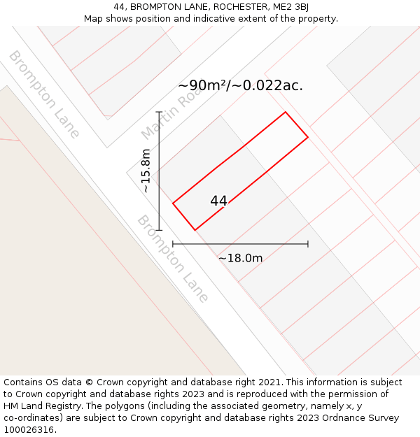 44, BROMPTON LANE, ROCHESTER, ME2 3BJ: Plot and title map