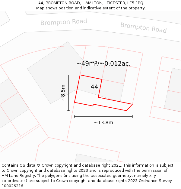 44, BROMPTON ROAD, HAMILTON, LEICESTER, LE5 1PQ: Plot and title map