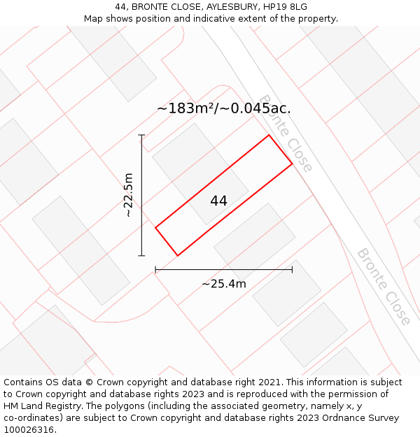 44, BRONTE CLOSE, AYLESBURY, HP19 8LG: Plot and title map