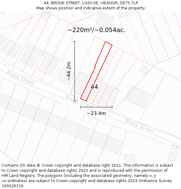 44, BROOK STREET, LOSCOE, HEANOR, DE75 7LP: Plot and title map