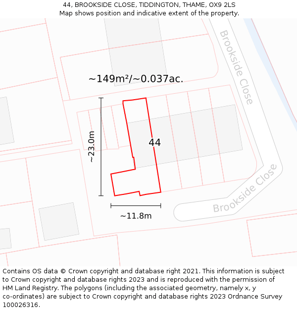 44, BROOKSIDE CLOSE, TIDDINGTON, THAME, OX9 2LS: Plot and title map