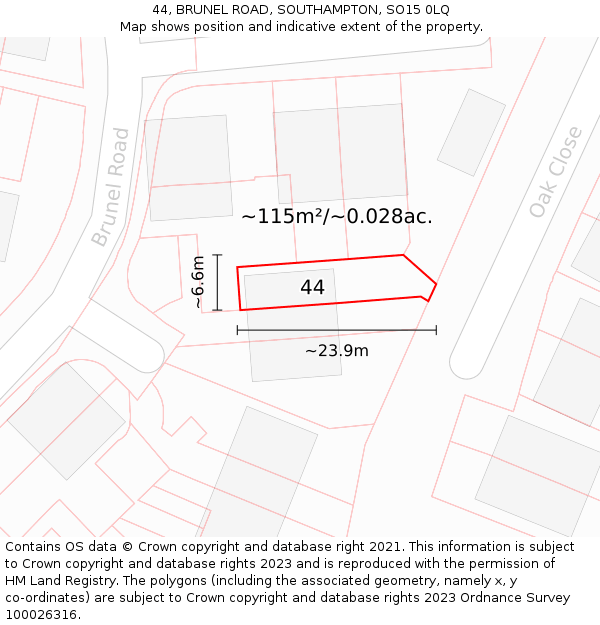44, BRUNEL ROAD, SOUTHAMPTON, SO15 0LQ: Plot and title map