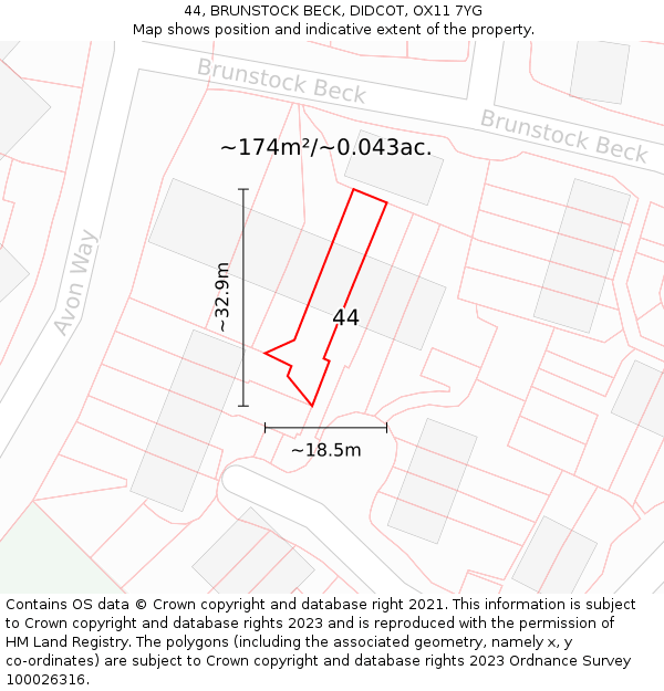 44, BRUNSTOCK BECK, DIDCOT, OX11 7YG: Plot and title map