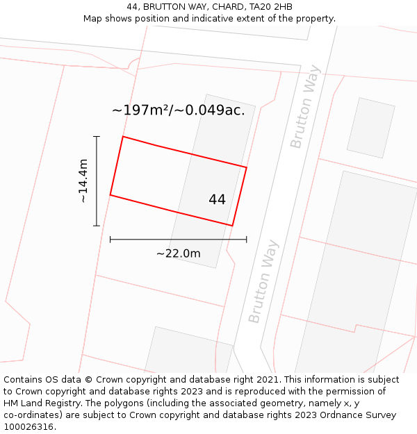 44, BRUTTON WAY, CHARD, TA20 2HB: Plot and title map