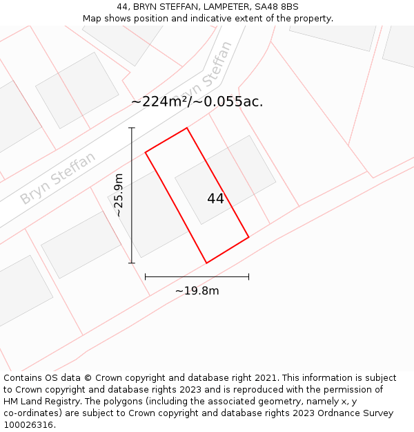 44, BRYN STEFFAN, LAMPETER, SA48 8BS: Plot and title map