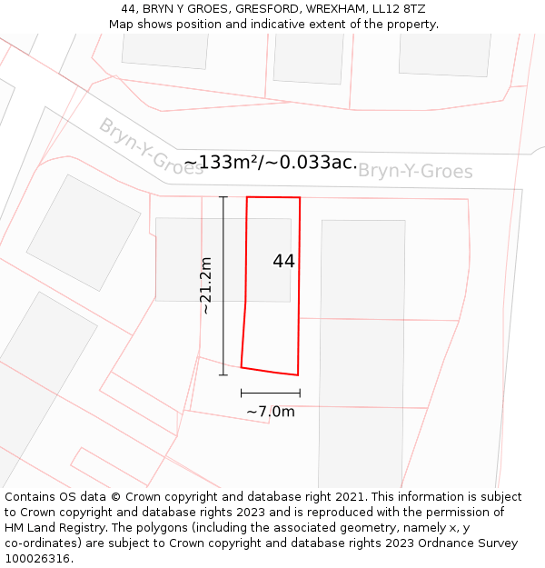 44, BRYN Y GROES, GRESFORD, WREXHAM, LL12 8TZ: Plot and title map