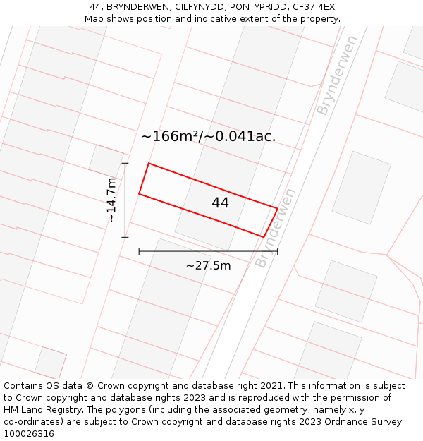 44, BRYNDERWEN, CILFYNYDD, PONTYPRIDD, CF37 4EX: Plot and title map