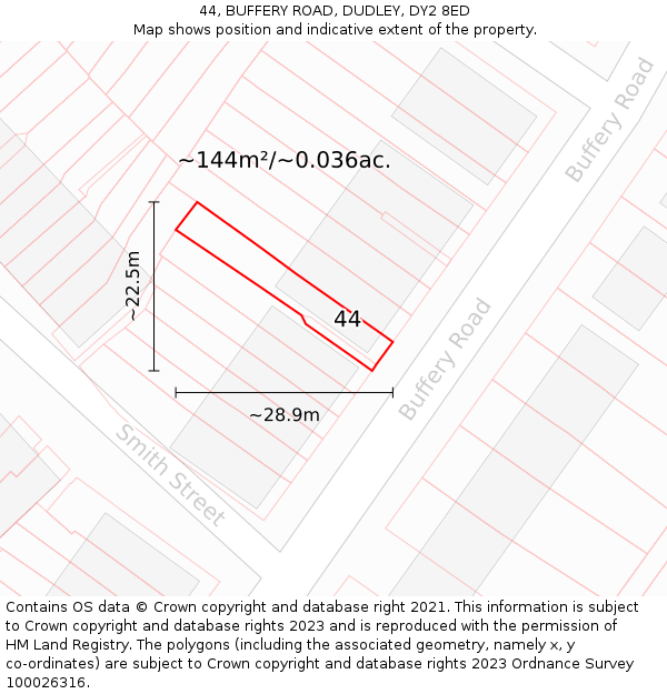 44, BUFFERY ROAD, DUDLEY, DY2 8ED: Plot and title map