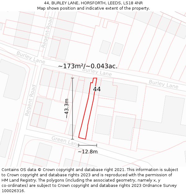 44, BURLEY LANE, HORSFORTH, LEEDS, LS18 4NR: Plot and title map