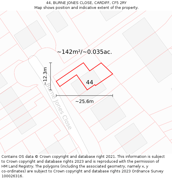 44, BURNE JONES CLOSE, CARDIFF, CF5 2RY: Plot and title map