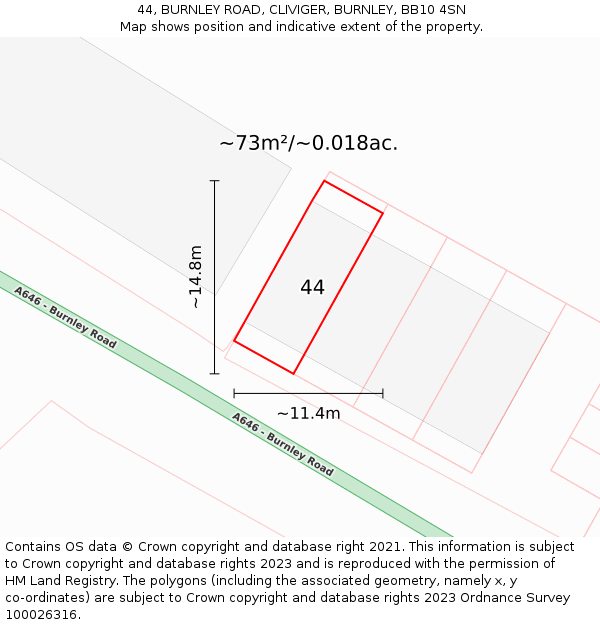 44, BURNLEY ROAD, CLIVIGER, BURNLEY, BB10 4SN: Plot and title map