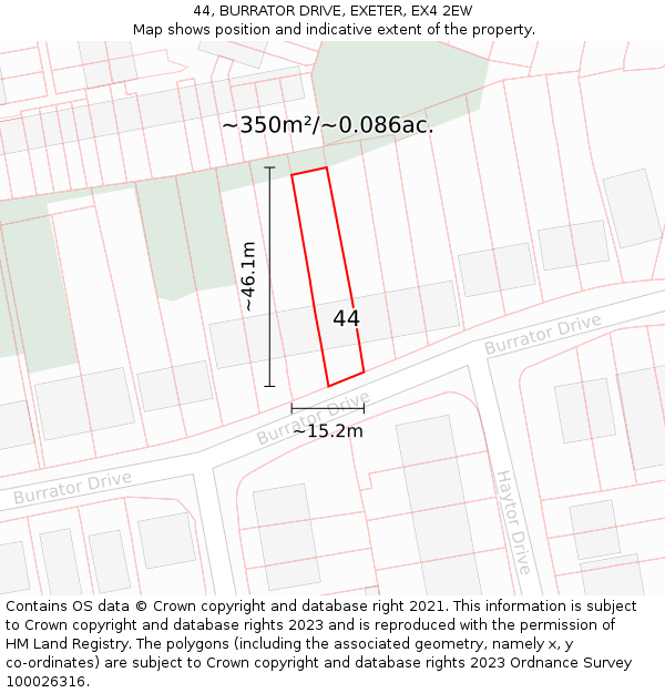 44, BURRATOR DRIVE, EXETER, EX4 2EW: Plot and title map