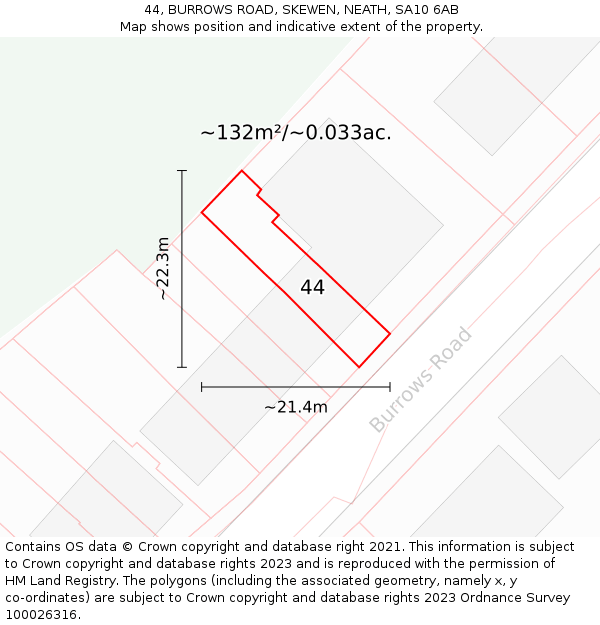 44, BURROWS ROAD, SKEWEN, NEATH, SA10 6AB: Plot and title map