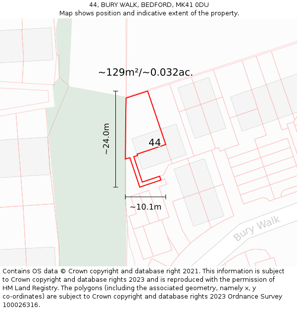 44, BURY WALK, BEDFORD, MK41 0DU: Plot and title map