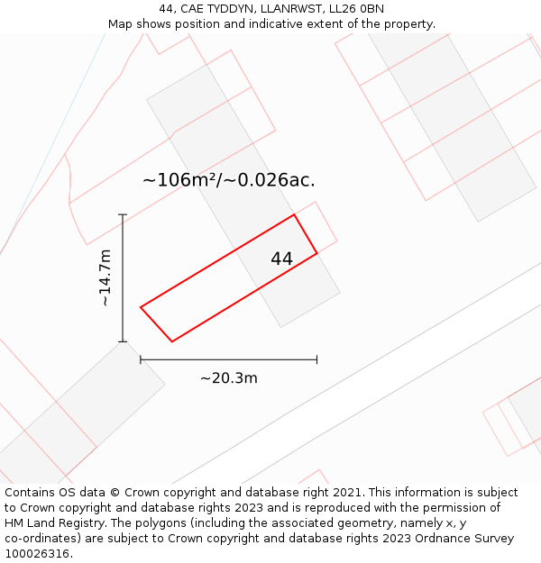 44, CAE TYDDYN, LLANRWST, LL26 0BN: Plot and title map