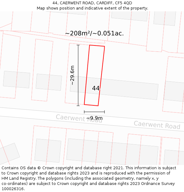 44, CAERWENT ROAD, CARDIFF, CF5 4QD: Plot and title map