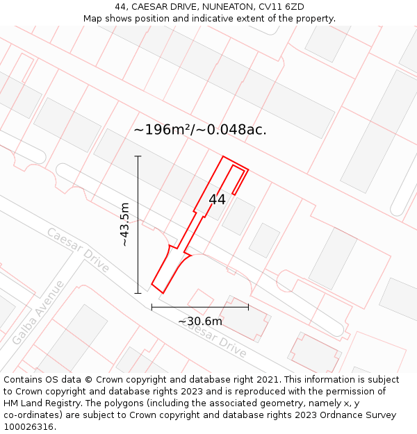44, CAESAR DRIVE, NUNEATON, CV11 6ZD: Plot and title map