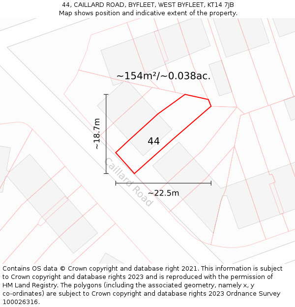 44, CAILLARD ROAD, BYFLEET, WEST BYFLEET, KT14 7JB: Plot and title map