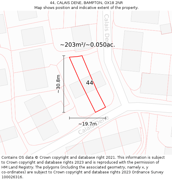 44, CALAIS DENE, BAMPTON, OX18 2NR: Plot and title map