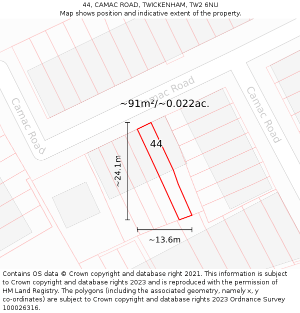 44, CAMAC ROAD, TWICKENHAM, TW2 6NU: Plot and title map