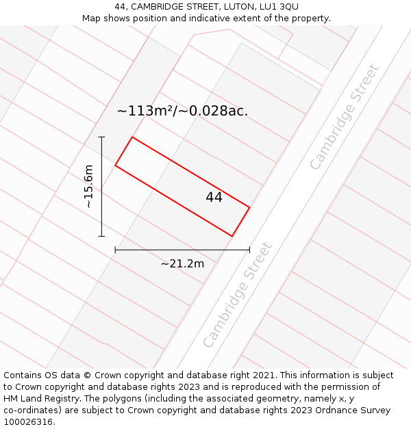 44, CAMBRIDGE STREET, LUTON, LU1 3QU: Plot and title map
