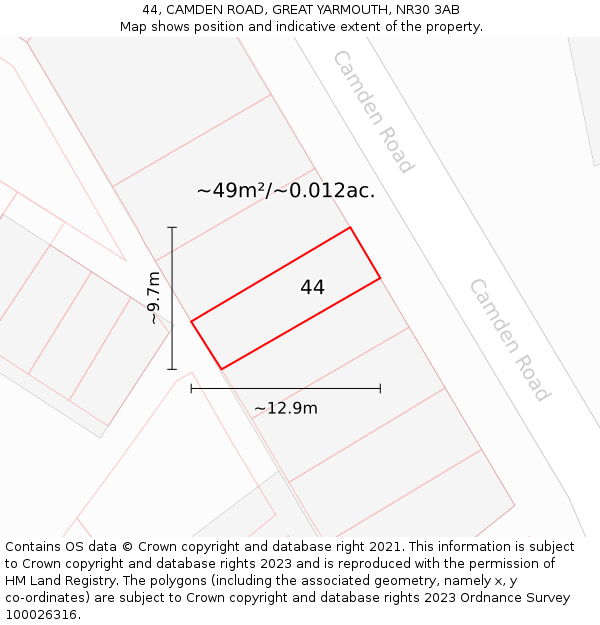44, CAMDEN ROAD, GREAT YARMOUTH, NR30 3AB: Plot and title map