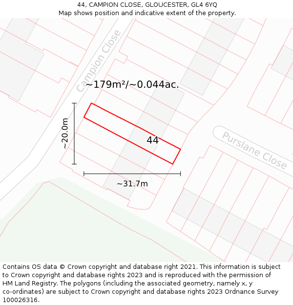 44, CAMPION CLOSE, GLOUCESTER, GL4 6YQ: Plot and title map