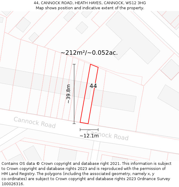 44, CANNOCK ROAD, HEATH HAYES, CANNOCK, WS12 3HG: Plot and title map