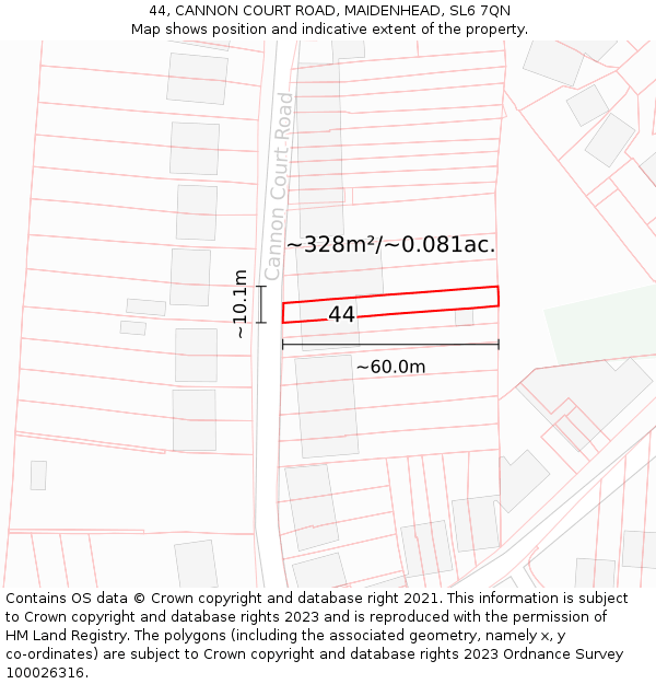 44, CANNON COURT ROAD, MAIDENHEAD, SL6 7QN: Plot and title map